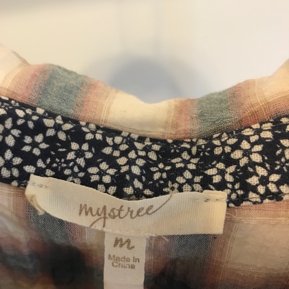 🚌 Mystee | plaid high low tye front blouse M - Picture 3 of 5